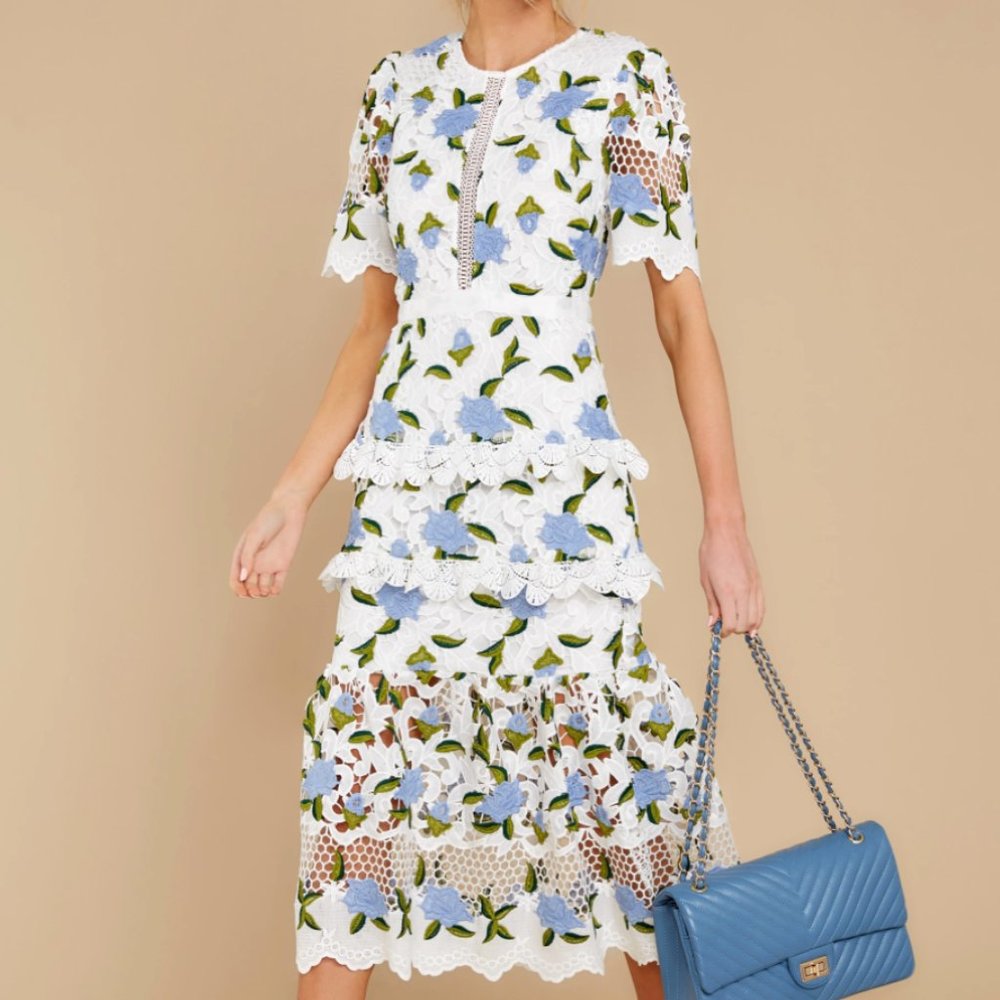 NWOT All I Wanted Blue Floral Lace Maxi Dress